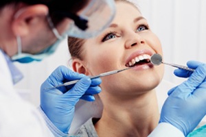 A woman in the dentist chair